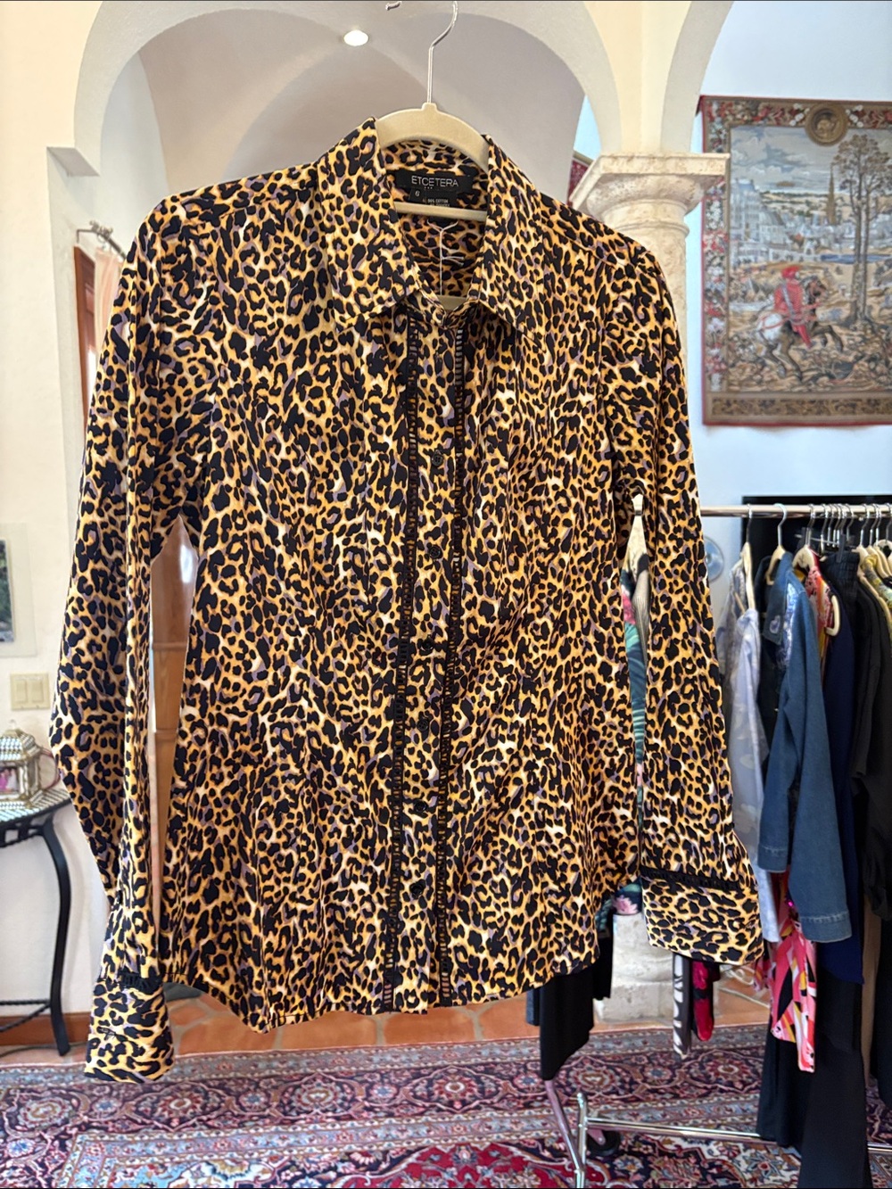 Etcetera Leopard Print Button-Down Shirt in Yellow and Black